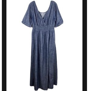 eShakti Chambray Short Sleeve Maxi Dress